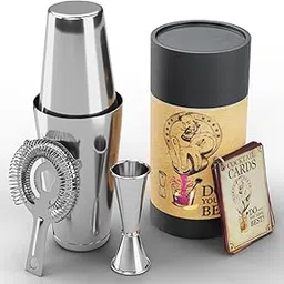 Lifelong 5-Piece Bar Set | Stainless Steel Cocktail Set | Bar Accessories for Home | Includes Cocktail Shaker, Strainer, Jigger, Japanese Jigger Bar Set | Mini Bar Kit for Gifting (Chrome) image 1