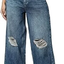 only Women Blue Wide Leg High-Rise Highly Distressed Light Fade Jeans-picture-51