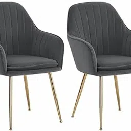 BAWARI Dark Grey Velvet Chair for Home | Modern Accent Armchair in Soft Velvet Fabric with Golden Legs | Set of 2 Premium Accent Chair for Living Room Bedroom Restaurent | Dark Grey, 2 pc-image-95