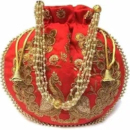 pink treasure Wholesale Lot | Handmade Embroidered Clutch Purse Potli Bag Bag Peacock Embroidered Potli for Wedding Favor 1 Pcs Red-picture-12