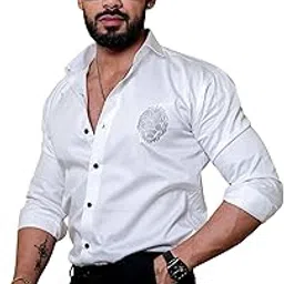 blackship Men's Cotton Blend Shirt with Lion Embroidery, Full Sleeves, Regular Fit, Solid and Embroidered Pattern, Stylish Designer Shirt-picture-15