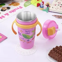 Nabhya Snoozy Stainless Steel Sipper Water Bottle, BPA-Free Multi Cartoon Design Baby Sipper Kids Water Bottle with Straw and Both Side Handle Sipper Bottle for Kids (Purple)-image-86