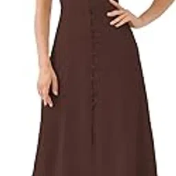 shasmi Girl's & Women's Solid Midi Dress – Elegant Square Neck Button-Down Dress with Puff Short Sleeves | Stylish Casual & Party & Office Wear Outfit (Dress 105)-picture-16