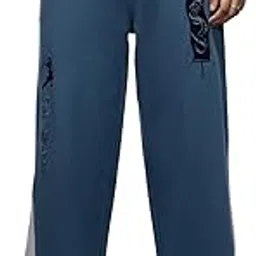 the souled store Disney Mulan: Mushu Women and Girls Elastic Waistband Blue and Grey Embroidered Cotton Fleece Streetwear Athleisure Flared Joggers-picture-25
