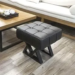 INDIAN DECOR 45778 Comfortable Room Cushioned Stool, Fitting Room Stool, Shoe Bench, Home Makeup Stool, Dressing Stool, Stool, PU Leather Pier, Coffee Table Stool - Black-picture-18