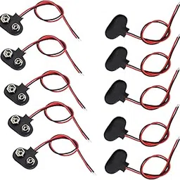 CentIoT - 10 Pcs Snap 9V (9 Volt) Battery Clip Connector - Type Black connector w red and black open ended lead wire-picture-20