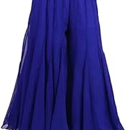 Regular Loose Fit Solid Colour Georgette Flared Sharara Palazzo for Women (Royal Blue-Large)-image-22