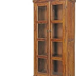 DEV ART PLACE Solid Wood Glass Door Bookcase Cabinet, 178 cm Height, 86 cm Width, 4 Shelves, Honey Brown-picture-24