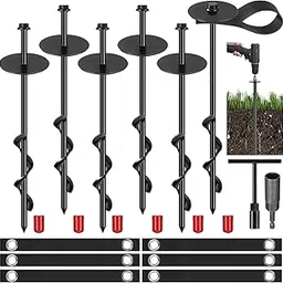 LEIFIDE Trampoline Stakes Trampoline Anchor Kit Heavy Duty Ground Anchors Trampoline Parts Steel Spiral Stakes Anchor Ground Stakes Ground Wind Stake with Belt Straps for Trampolines Swing(12 Set)-picture-30