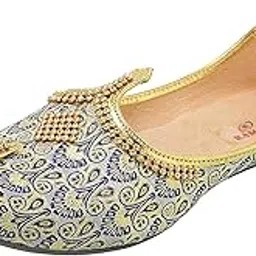 ramraj cotton Ramraj Men's Wedding Golden & Blue Sherwani Mojaris (Jutti)-picture-40