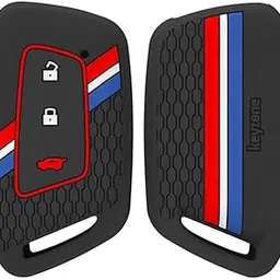 keyzone Keyzone® Striped Silicone Key Cover Compatible for MG Hector, Windsor EV 3 Button Smart Key. (Black)-picture-14