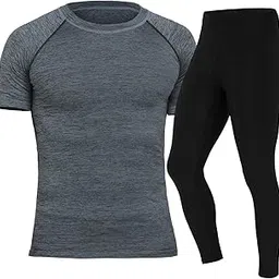 Men's Polyester Sports Running Set Compression Half Sleeve T-Shirt, Pants Skin-Tight Long Sleeves Quick Dry Fitness Tracksuit Gym Yoga Suits Set of 2-image-68
