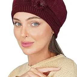isweven Women Winter Caps for Women | Soft Warm Snow Proof Beanie Cap | Woolen Knit Beanie Hat for Women's & Girl's (WC4126, Free Size)-picture-10