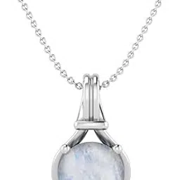 nemichand jewels 6 MM Round Moonstone Gemstone 925 Sterling Silver Solitaire Pendant Necklaces Chain for women-picture-22