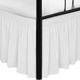 Biscaynebay Wrap Around Bed Skirts with Split Corners for Full Beds 18" Drop, White Adjustable Elastic Dust Ruffles Easy Fit Wrinkle Resistant Silky Luxurious Fabric Machine Washable-picture-41