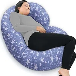 COOZLY C Shaped Pregnancy Pillow | Maternity Pillow|100% Cotton Removable Covers | Premium PregnoCare Fibres | Pregnancy Sleeping Pillow (03 Super Premium, GreyStar)-picture-46