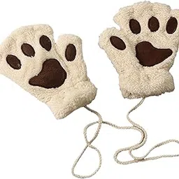 enakshi (label) Cat Claw Paw Women Gloves Half Finger Fingerless Winter Soft Warm Mittens Beige|Clothing Shoes & Accessories | Womens Accessories | Gloves & Mittens image 1