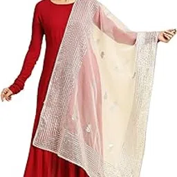 dupatta bazaar Women's White & Gold Gotta Embroidered Organza Dupatta-picture-53