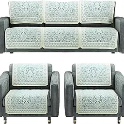 Kuber Industries (Set of 10) Decorative Sofa Cover 5 Seater for Living Room | Durable Sofa Cover Protector for Home, Living Room & Office | Floral Design - Aqua & White-image-3