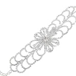 fierre shann Floral Rhinestone Mesh Bracelet | Wide Claw Chain Design with Dazzling Embellishments-picture-15