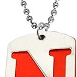 sullery Men Women Intial Letter N Alphabet Locket with Chain Red and Silver Stainless Steel Pendant Necklace for Men Women-picture-13