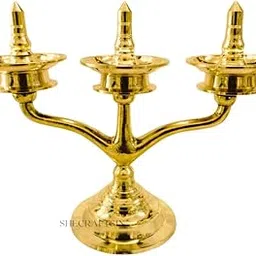 Kerala Handmade KAVARA VILAKKU | Three Branch Oil LAMP | Gold |10 INCHES | SHECRAFTSIN-image-7