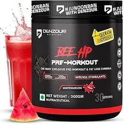 DENZOUR NUTRITION Bee-Hp Pre-Workout, Most Explosive Muscle Pump With Fat Loss Formula, 250mg Caffeine, 750mg Creatine and 4500mg Beta-Alanine (300 g, Watermelon, powder, 1 count, 30 Servings)-image-18