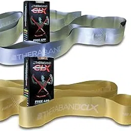 THERABAND CLX Resistance Band with Loops, 2 Pack Fitness Band for Home Exercise and Workouts, Portable Workout, Functionality for Athletes, 5’ Consecutive Loops, 2-Pack Hard Intensity Silv-Gold-picture-38