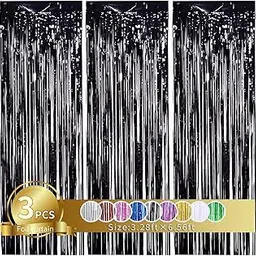Propsicle Black Foil Fringe Curtains Backdrop 3ft x 6ft - (Pack of 3) Metallic Tinsel Curtain for Birthday, Anniversary, Bachelorette, Baby Shower, Bridal Shower, Photoshoot, Photo Booth-image-77