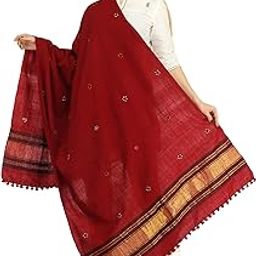 exotic india Women's Shawl from Kutch with Embroidered Bootis and Golden Woven Border Wool Shawl (SWD41--apricot)-picture-33