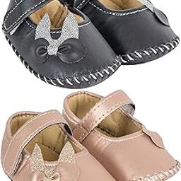 neska moda Set of 2 Pair 6 To 12 Months Baby Girls Synthetic Leather Baby Sandal Booties (Brown, Black) -BT910andBT911-picture-30
