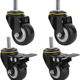 BK JAGAN & CO 4 Pack 2.5" Caster Wheels Screw Type(THREADED) 2 with Brakes & 2 Without PU Swivel Caster Wheel 360 Degree Rotation-picture-12