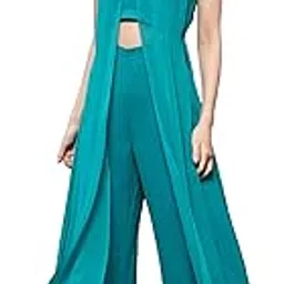 miss chase Women's Wine Solid Regular Length Round Neck Short Sleeves Embellished Jumpsuit-picture-13