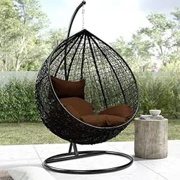 HOLYSOUL Single Seater Rattan Swing Chair with Stand & Cushion Outdoor Indoor Balcony Garden Patio, Powder Coated Frame, Uv Protected Wicker, Premium Cushion-picture-12