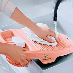 WEARFINE Wash Board Anti-Skid Laundry Water Saving Washboard Scrubbing Pad for Kid Clothes Shirts Hand Towels for Home with Soap Holder (Peach, 1 pcs)-picture-11