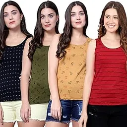 diaz Women's Super Combed Cotton Rib Fabric Slim Fit Tank Top-Pack of 4-picture-30