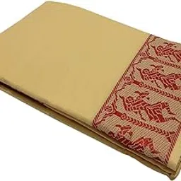 Anka's Handmade Bharatanatyam & Kuchipudi Dance Practice Cotton Saree (Cream With Red Colour Doll Border)-image-5