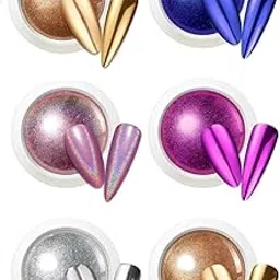 Nail Art Powder, Chrome Mirror Effect Metallic Pigment, Rose Gold Silver Champagne, Holographic Glitter for DIY Nail Designs-picture-33