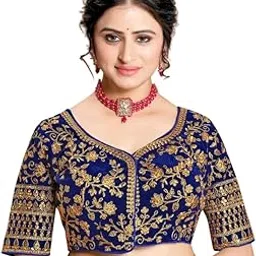 atibha fashion Designer Readymade Velvet Saree Blouse with Gold Embroidery, Half Sleeve, Round Neck-picture-53