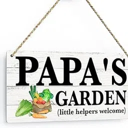 Papa's Garden Outdoor Garden Wooden Hanging Sign Decor, Indoor Outdoor Garden Decoration Signs, Little Helpers Welcome, Yard Art Decor, Father's Day Birthday Grandpa, 6x12Inch-picture-20