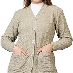 Women Woolen V-Neck Cardigan Sweater for Winter | Full Sleeve Button-Down Stylish Casual Wear with Front Pockets | Cozy & Warm Winter Knitwear for Ladies & Girls-image-3