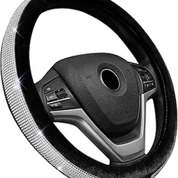 Aakarit New Diamond Leather Steering Wheel Cover with Bling Crystal Rhine Stones, Universal Fit 15 Inch Car Wheel Protector for Women Girls, Black Diamond-image-87