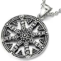 coolsteelandbeyond Mens Large Steel Dharma Chakra Pendant Dharma Wheel of Law Symbol Necklace with 30 in Chain-picture-51