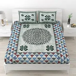 Traditional Cotton Bedding Set with Mandala Design, Double Size Quilt with 2 Cushion Covers, Red and Cream with Geometric Border-picture-60