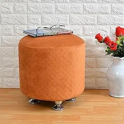 Homeaccex Upholstered Ottoman Stool for Living Room with 4 Steel Legs, 18 inch Height Orange Metalic Ottoman Pouffe Puffy Stool for Sitting Puffs for Office and Home, Footstools and Decorative Stools-picture-29