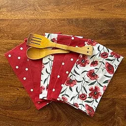 Oak & Lily Premium European Quality 100% Cotton Kitchen Napkins Set of 6 | Washable, Large Size (40 x 60cm), Anti-Bacterial Kitchen Towels for Cleaning, Drying, Wiping (Red Poppy & Polka Dot)-image-71