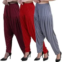 Solid Viscose Patiala Pants for Women Pack of 3 Combo Maroon-image-92