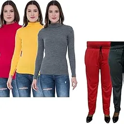 Women Winter Wear Combo Pack- Full Sleeves High Neck/Skivvy and Fleece Warm Lower/Track Pants Pack of 5-image-74