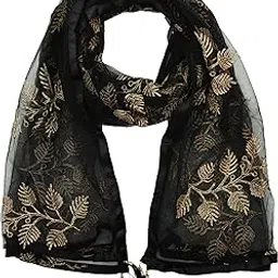 youthquake Women's Golden Patti Embroidered Net Dupatta With Latkans-picture-37