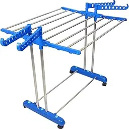 CoolZONE Heavy Duty Stainless Steel Clothes Drying Stand for Home | 1 Tier Foldable Laundry Rack with Wheels | Cloth Dryer Stand for Balcony, Indoor & Outdoor | Space Saver Hanger for Clothes-picture-22